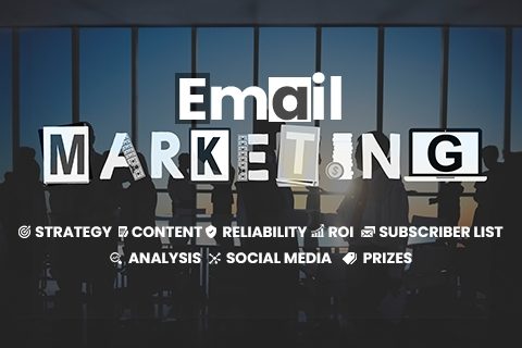 Image with email marketing written on it with all email marketing components named one after other giving the concept of email marketing Strategies